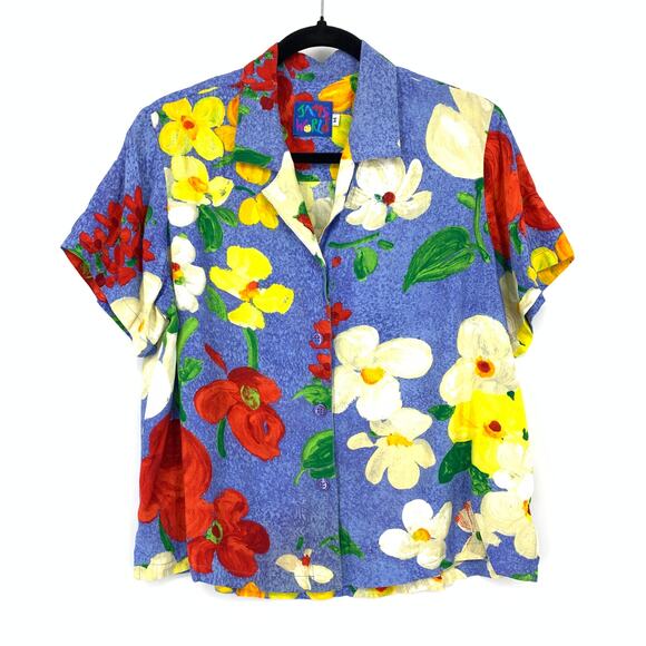 Jams World 2 Piece Set Skirt + Buttondown Shirt Womens Sz M Delight Floral Print